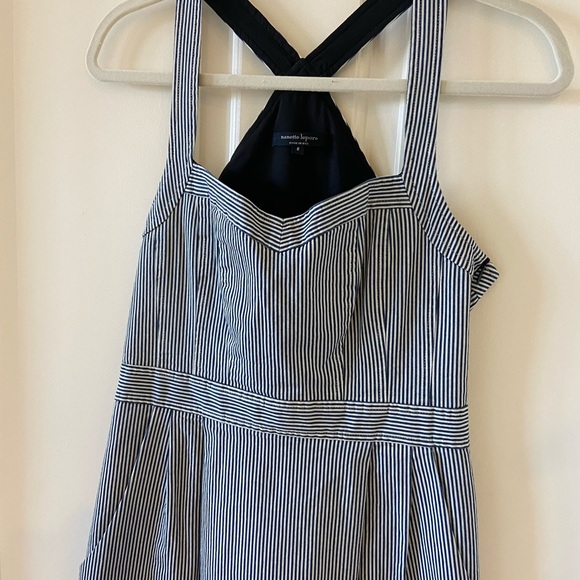 Nanette Lepore Striped Sleeveless Sheath Dress Blue & White Size 8 Denim Apron - Picture 5 of 6